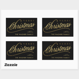 Modern zwart en goud script Vrolijk kerstfeest Rechthoekige Sticker