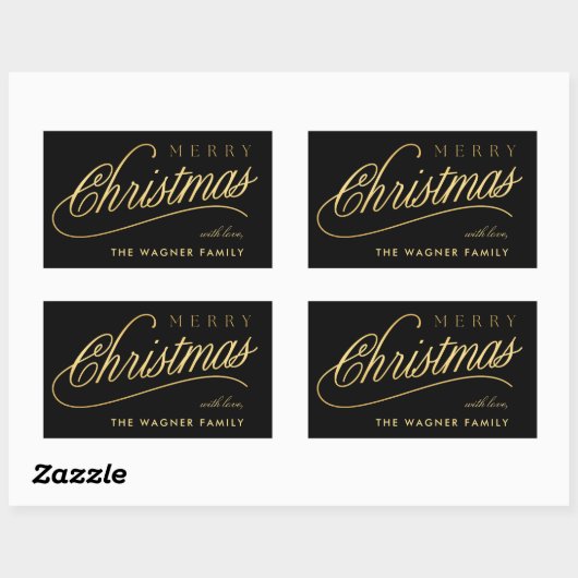 Modern zwart en goud script Vrolijk kerstfeest Rechthoekige Sticker (Vel)
