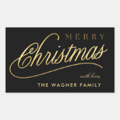 Modern zwart en goud script Vrolijk kerstfeest Rechthoekige Sticker (Voorkant)