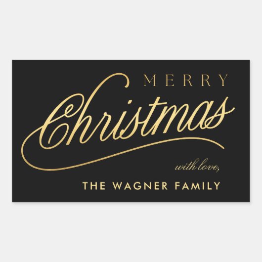 Modern zwart en goud script Vrolijk kerstfeest Rechthoekige Sticker (Voorkant)