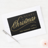 Modern zwart en goud script Vrolijk kerstfeest Rechthoekige Sticker (Envelop)