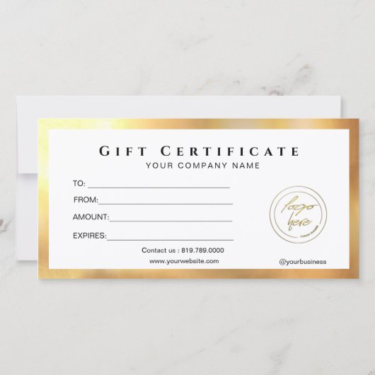 Modern zwart en goud Voeg Logo cadeaubon toe (Achterkant)