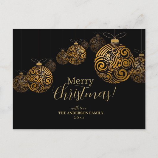 Modern Zwart en Goud Vrolijk Kerst Kaart (Voorkant)