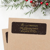 Modern zwart en goud vrolijk kerstadres etiket