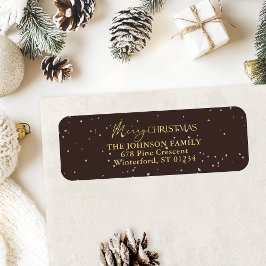 Modern zwart en goud vrolijk kerstadres etiket