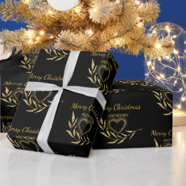 Modern Zwart en Goud Vrolijk Kerstnaam Hart Cadeaupapier