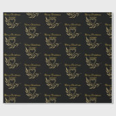 Modern Zwart en Goud Vrolijk Kerstnaam Hart Cadeaupapier (Vlak)