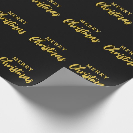 Modern zwart en goud vrolijk kerstpatroon cadeaupapier (Hoek)