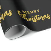 Modern zwart en goud vrolijk kerstpatroon cadeaupapier (Rol Hoek)