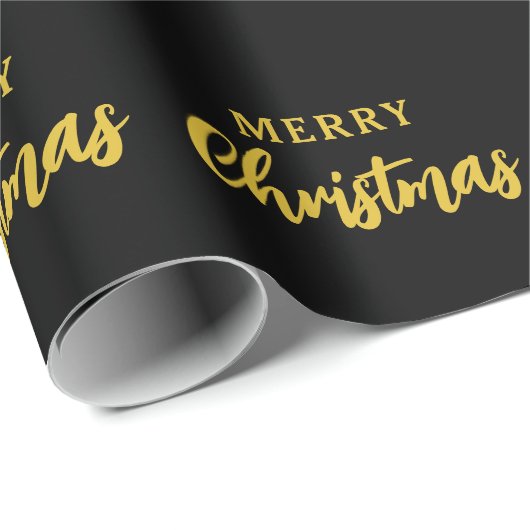 Modern zwart en goud vrolijk kerstpatroon cadeaupapier (Rol Hoek)