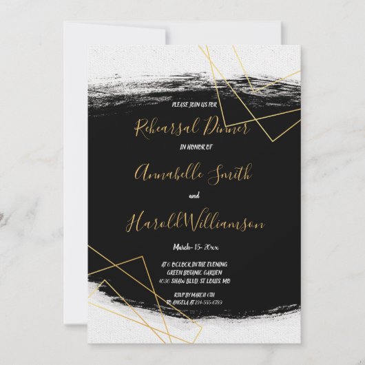Modern zwart en goud Waterverf G repetitie diner Kaart (Voorkant)