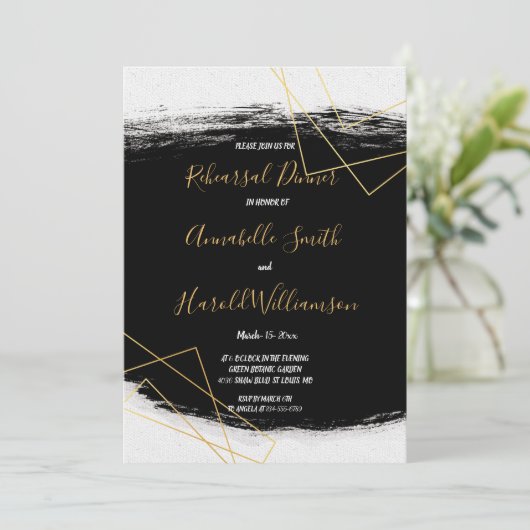 Modern zwart en goud Waterverf G repetitie diner Kaart (Staand voorkant)