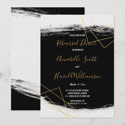 Modern zwart en goud Waterverf G repetitie diner Kaart (Voorkant / Achterkant)