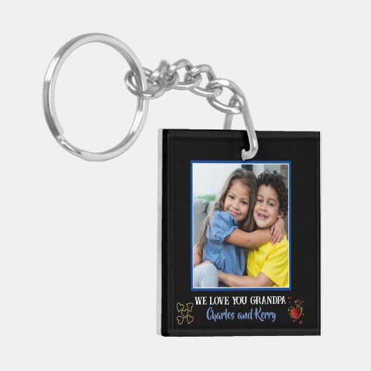Modern Zwart en Goud We love you Opa Foto Sleutelhanger (Voorkant Links)