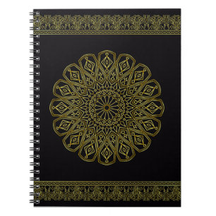 Modern Zwart en Gouden Arabesk Design Notitieboek