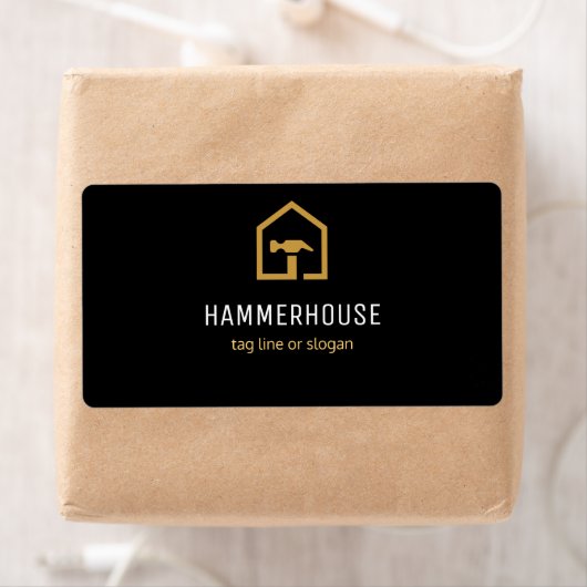 Modern zwart en gouden constructie retouradres etiket (Insitu)