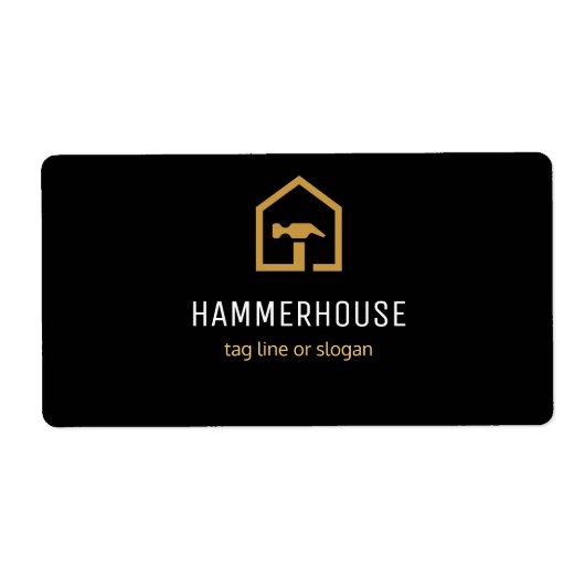 Modern zwart en gouden constructie retouradres etiket (Voorkant)