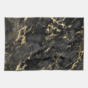 Modern zwart en gouden marmerpatroon theedoek