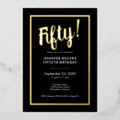 Modern zwart en goudfolie 50e verjaardag folie uitnodiging (Voorkant)