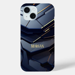 Modern zwart en grijs geometrisch ontwerp, gouden  iPhone 15 case