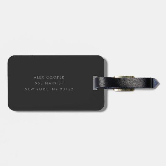 Modern zwart en grijs monogram bagagelabel (Achterkant horizontaal)