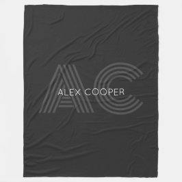 Modern zwart en grijs monogram fleece deken