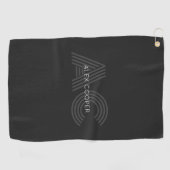 Modern zwart en grijs monogram golfhanddoek (Horizontaal)
