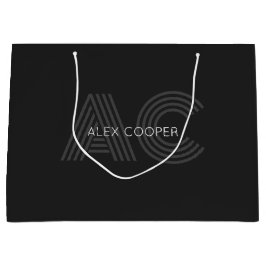 Modern zwart en grijs monogram groot cadeauzakje