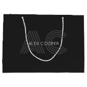 Modern zwart en grijs monogram groot cadeauzakje (Achterkant)