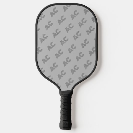 Modern zwart en grijs monogram pickleball paddle (Achterkant)