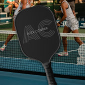 Modern zwart en grijs monogram pickleball paddle