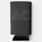 Modern zwart en grijs monogram seltzer blikjeskoeler (Achterkant)