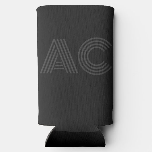 Modern zwart en grijs monogram seltzer blikjeskoeler (Achterkant)