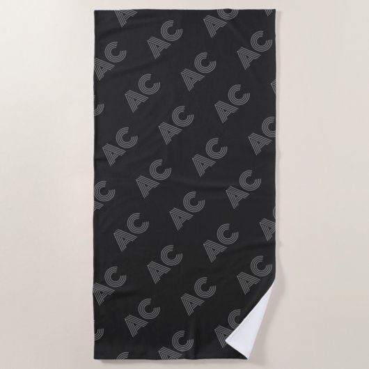 Modern zwart en grijs monogram strandlaken (Voorkant)