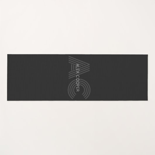 Modern zwart en grijs monogram yogamat (Voorkant (horizontaal))