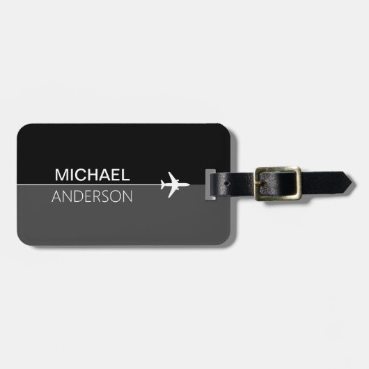 Modern zwart en grijs Pilot Travel Bagagelabel (Voorkant horizontaal)
