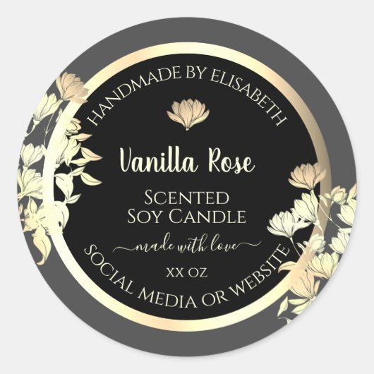 Modern Zwart en Grijs Verpakkingsetiketten Goud Li Ronde Sticker (Voorkant)