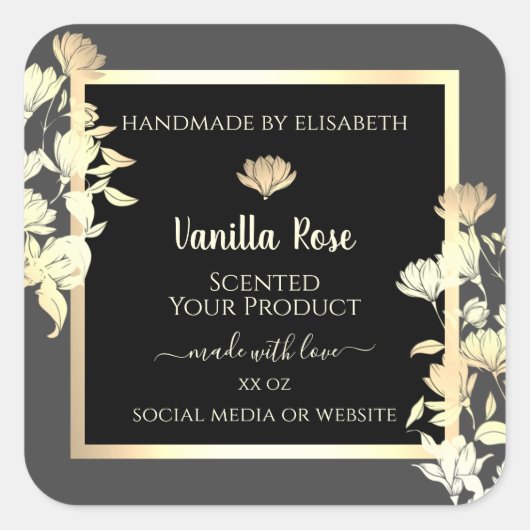 Modern Zwart en Grijs Verpakkingsetiketten Goud Li Vierkante Sticker (Voorkant)