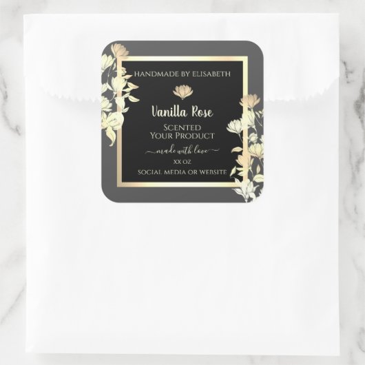 Modern Zwart en Grijs Verpakkingsetiketten Goud Li Vierkante Sticker (Tas)