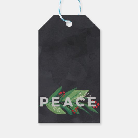Modern zwart en groen met Holly Berry Peace Cadeaulabel (Voorkant)