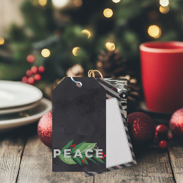 Modern zwart en groen met Holly Berry Peace Cadeaulabel