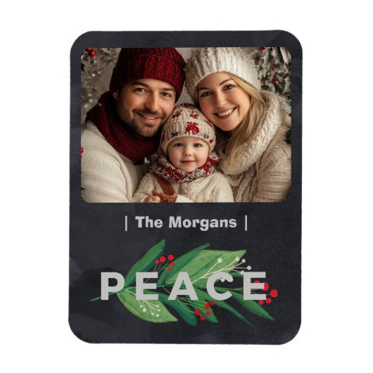 Modern zwart en groen met Holly Berry Peace Magneet (Verticaal)