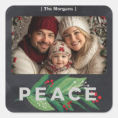 Modern zwart en groen met Holly Berry Peace Vierkante Sticker (Voorkant)