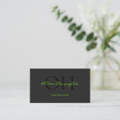 Modern zwart en groen script QR Code Monogram Visitekaartje (Staand voorkant)