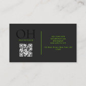 Modern zwart en groen script QR Code Monogram Visitekaartje (Achterkant)
