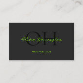 Modern zwart en groen script QR Code Monogram Visitekaartje (Voorkant)