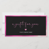 Modern zwart en heet roze Voeg Logo Gift Kaart (Voorkant)