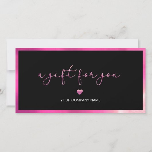 Modern zwart en heet roze Voeg Logo Gift Kaart (Voorkant)