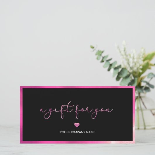 Modern zwart en heet roze Voeg Logo Gift Kaart (Staand voorkant)