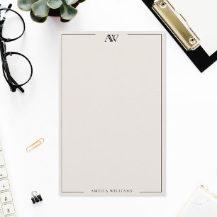 Modern zwart en ivoor minimalistisch elegant monog briefpapier